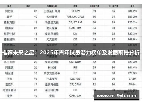 推荐未来之星：2025年青年球员潜力榜单及发展前景分析
