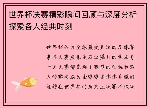 世界杯决赛精彩瞬间回顾与深度分析探索各大经典时刻